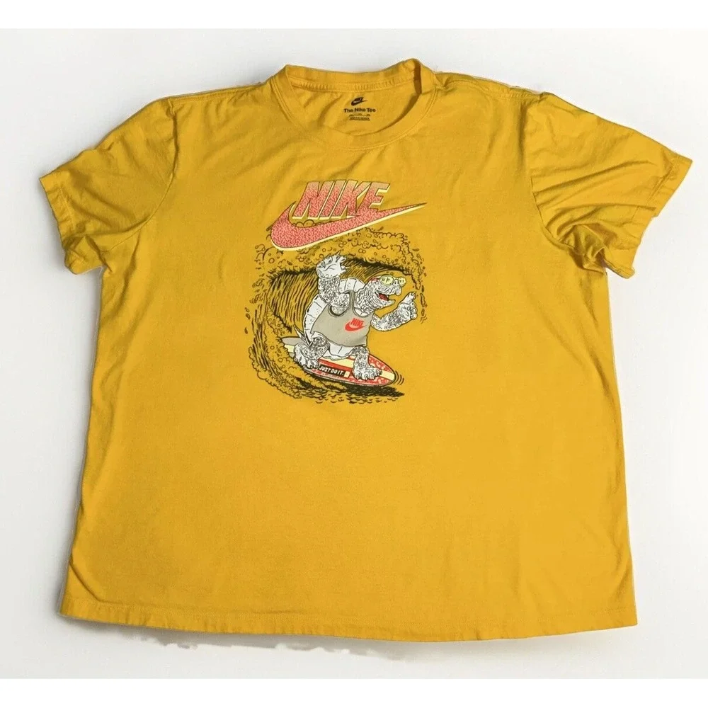 Nike Sun Splash Yellow T Shirt Graphic Print‎ Front- Men's Sz 2XL Surfing 🐢